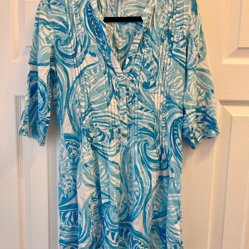 Lilly Pulitzer Blue & Aqua Swirl Long Sleeve Tunic Shirt